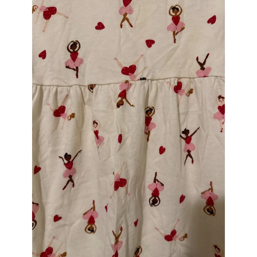 Old Navy Girls‎ Ballerina Heart Print Flutter Sleeve Jersey Dress Cream Pink 3T